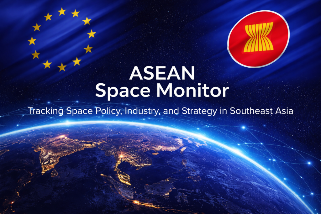 Banner showing the ASEAN region from space with the ASEAN and the European Union flags, representing ASEAN Space Monitor